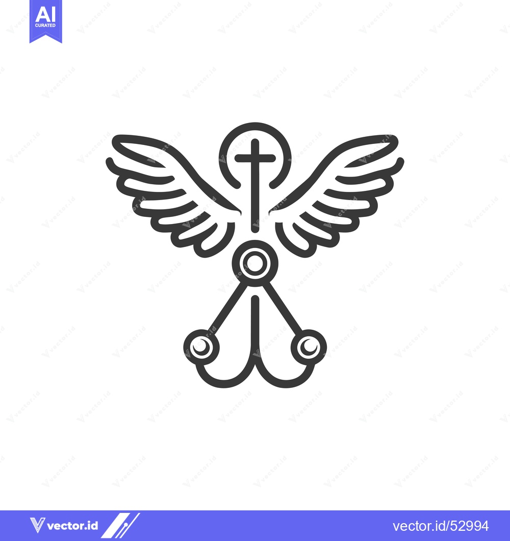 Premium Vector of Line art illustration of an angel with wings, a cross, and three circl