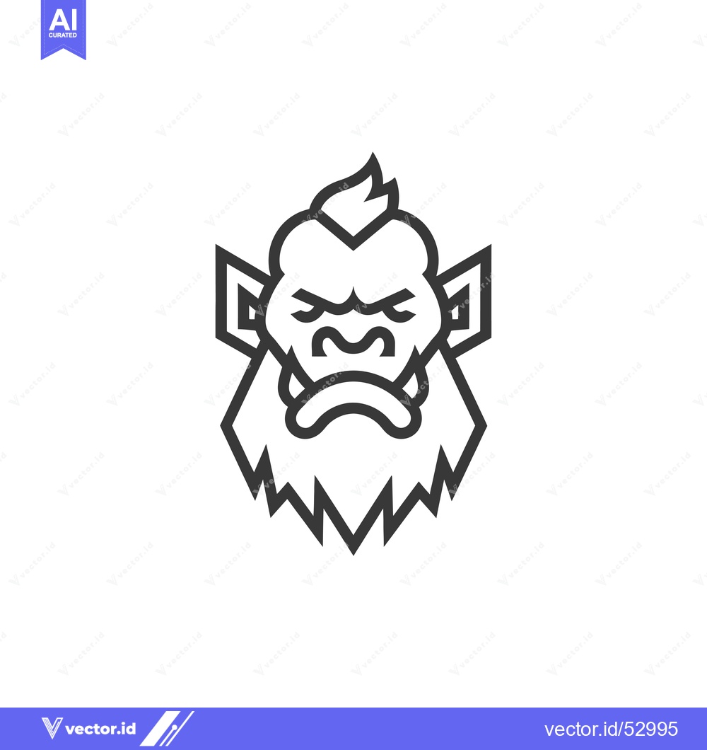 Premium Vector dari Line Art Illustration of an Angry, Bearded, Spiky-Haired Orc Face