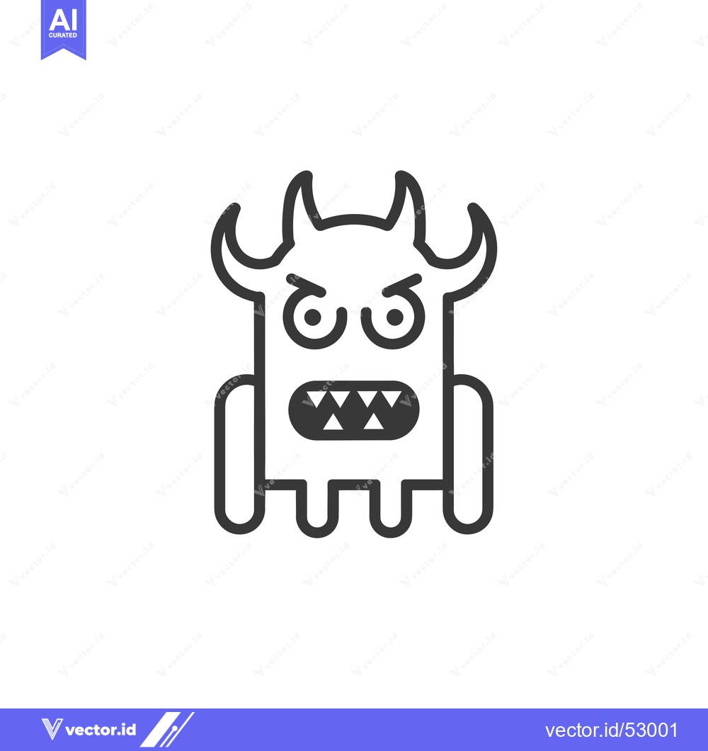 Premium Vector of Line art illustration of an angry monster with horns