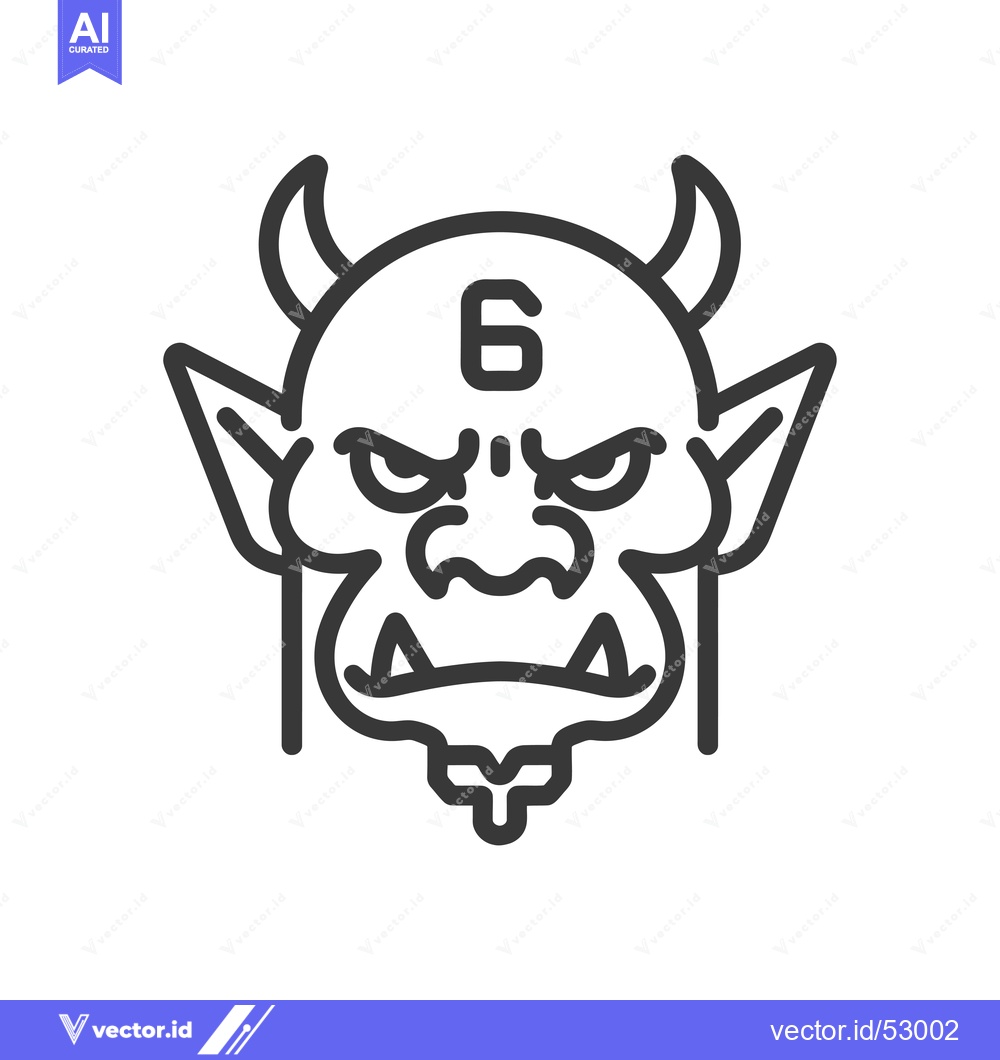 Premium Vector dari Line Art Illustration of an Angry Monster with Horns and the Number Si