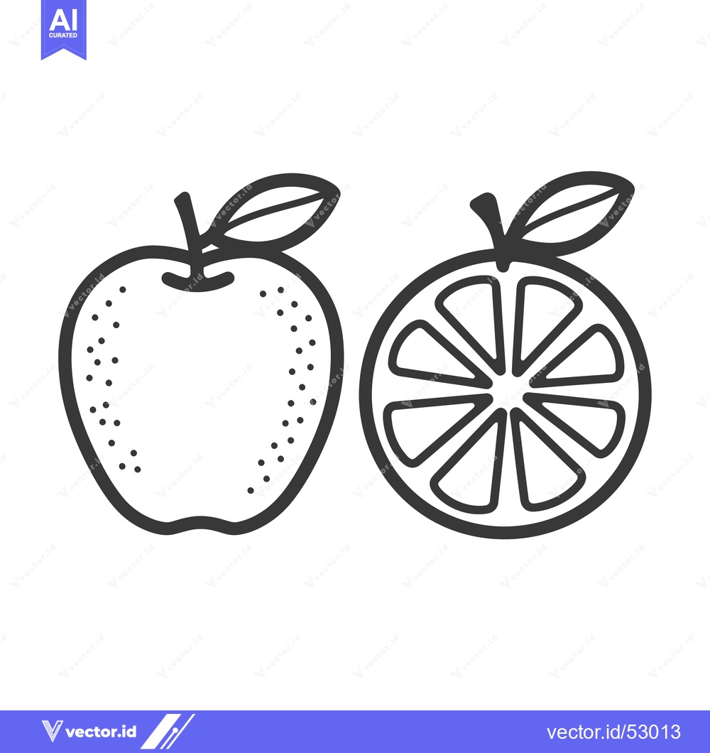 Premium Vector of Line Art Illustration of an Apple and an Orange Slice