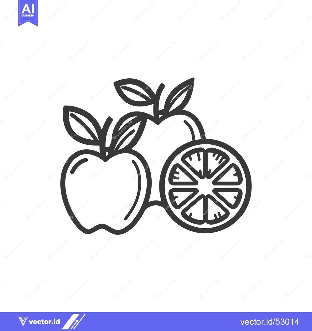 Premium Vector of Line Art Illustration of an Apple and an Orange Slice