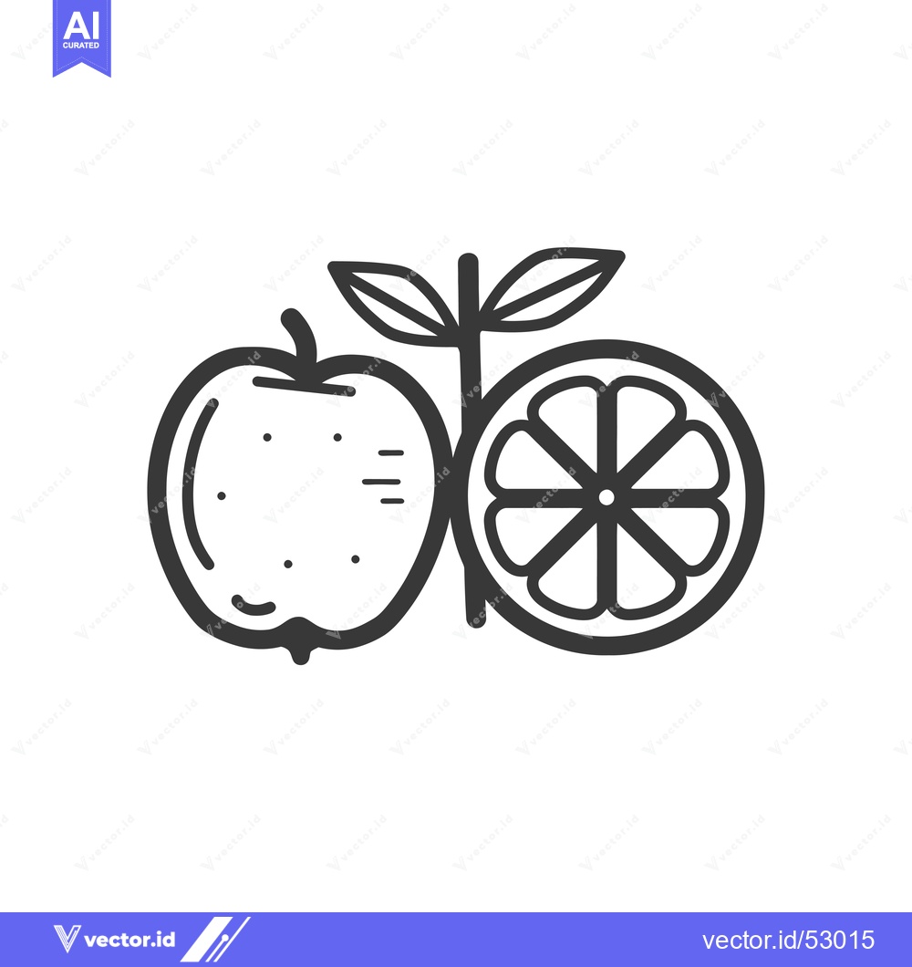 Premium Vector dari Line Art Illustration of an Apple and an Orange Slice