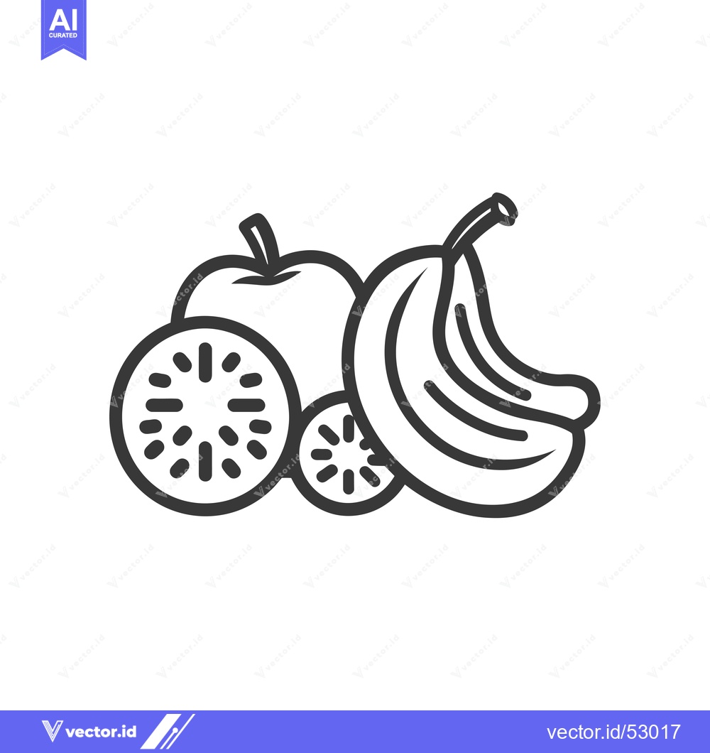 Premium Vector dari Line Art Illustration of an Apple, Banana, and Kiwi Fruit