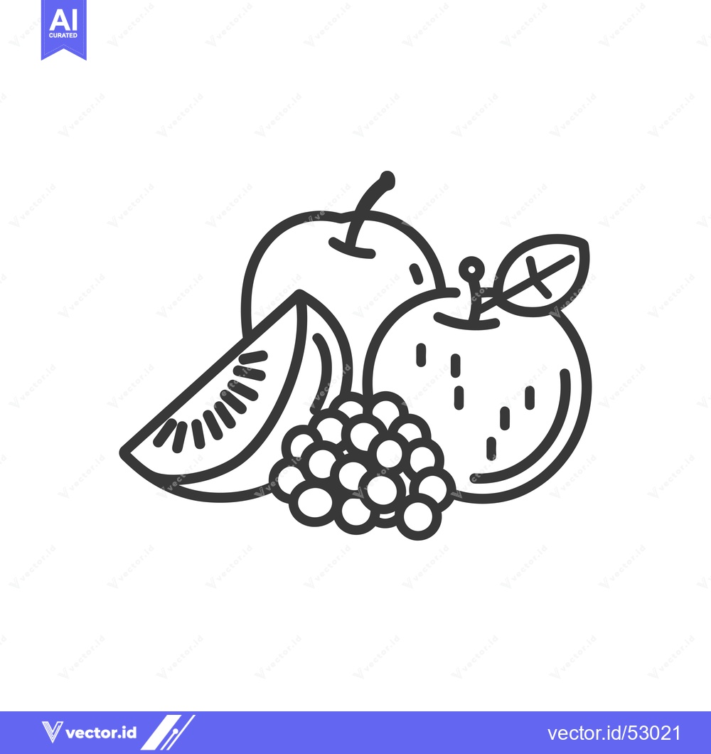 Premium Vector dari Line Art Illustration of an Apple, Kiwi, and Grapes