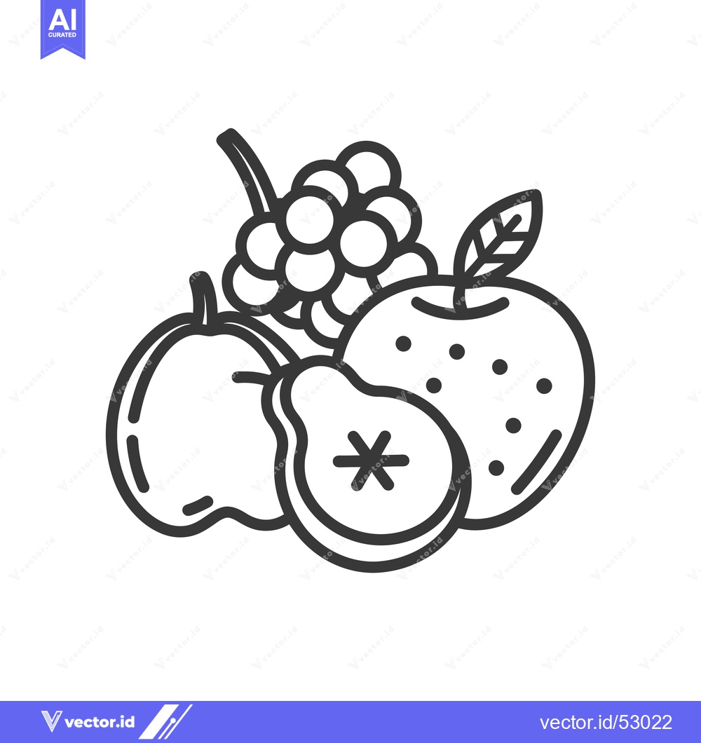 Premium Vector dari Line Art Illustration of an Apple, Pear, and Grapes