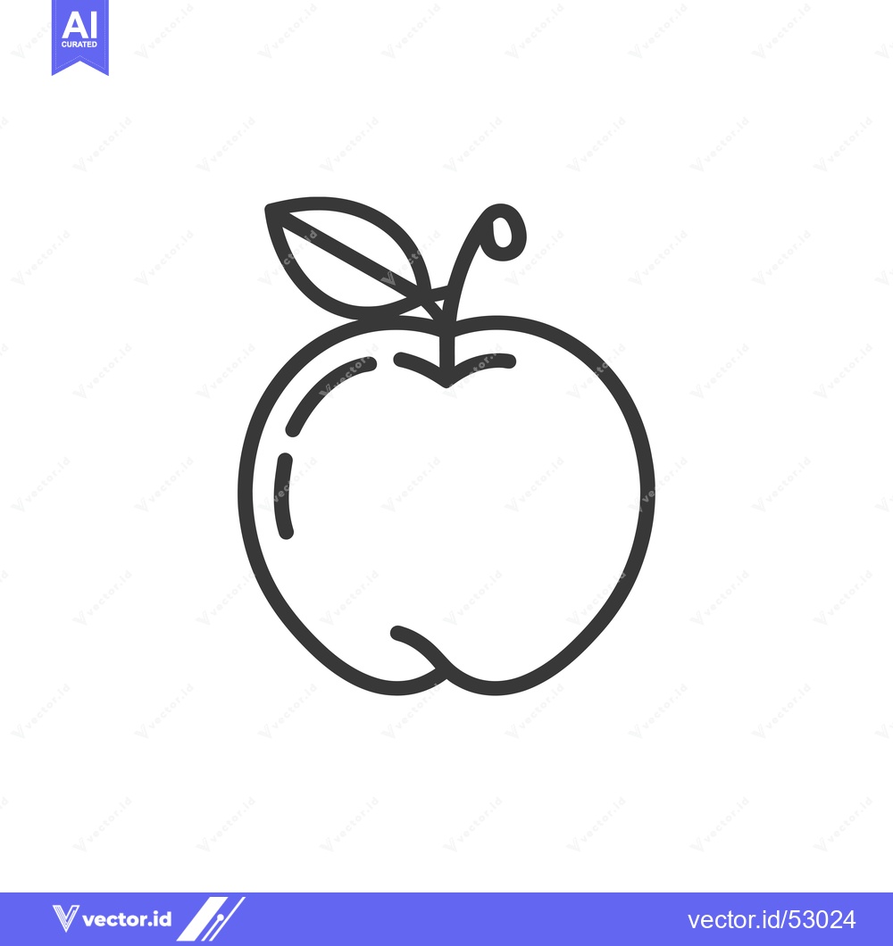 Premium Vector dari Line art illustration of an apple with a leaf