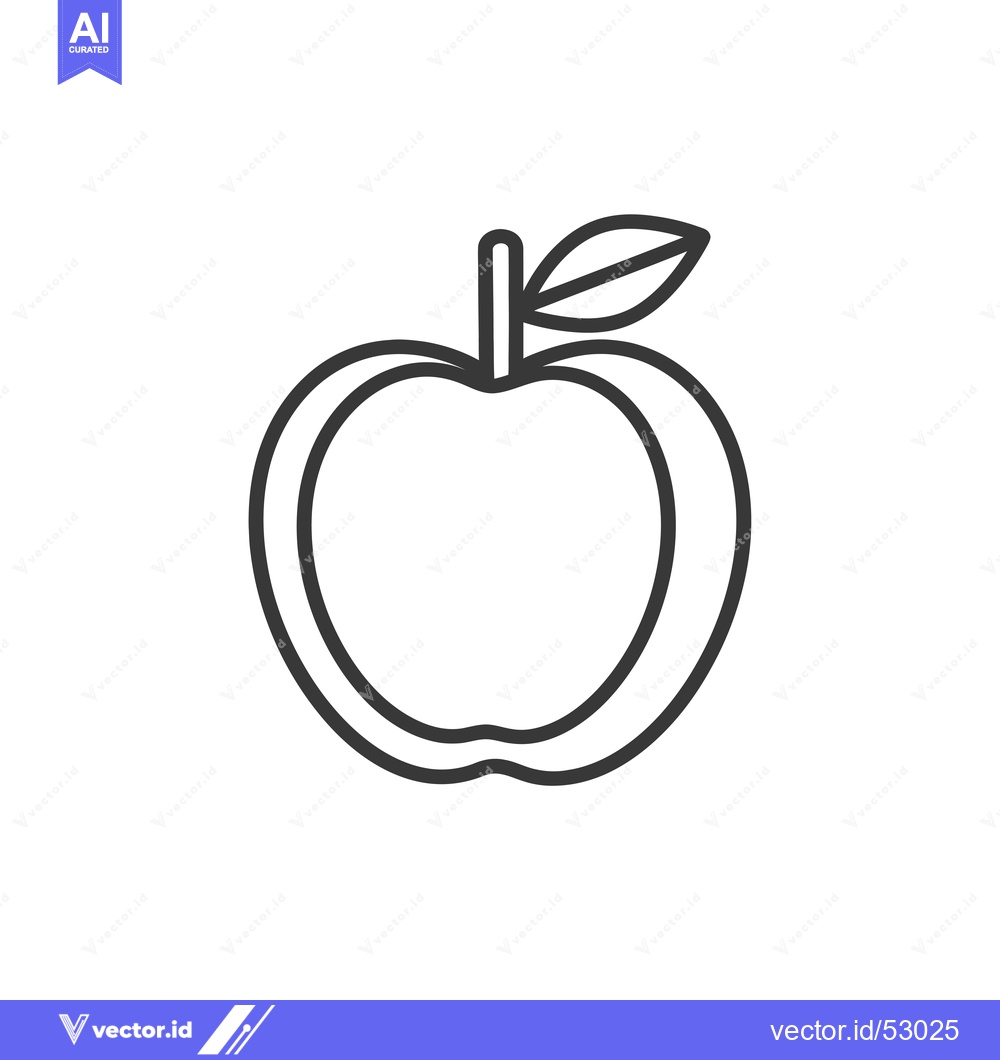 Premium Vector of Line art illustration of an apple with a leaf