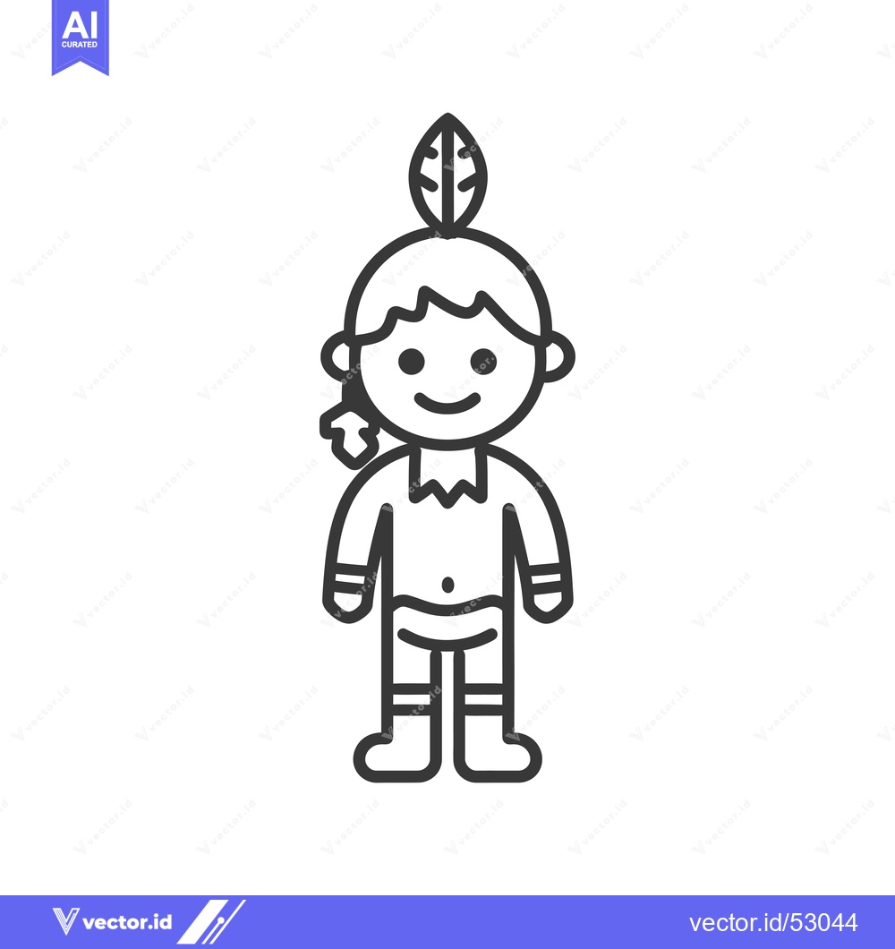 Premium Vector dari Line Art Illustration of a Native American Boy Wearing Traditional Clo