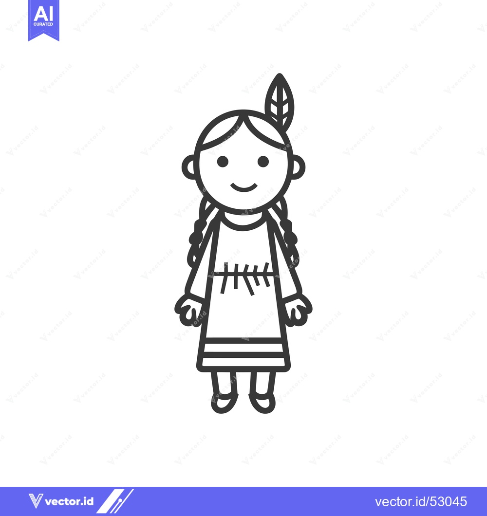 Premium Vector dari Line Art Illustration of a Native American Girl