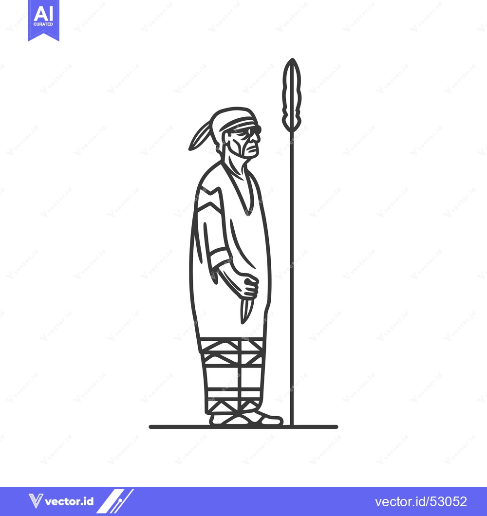 Premium Vector of Line art illustration of a Native American warrior holding a spear