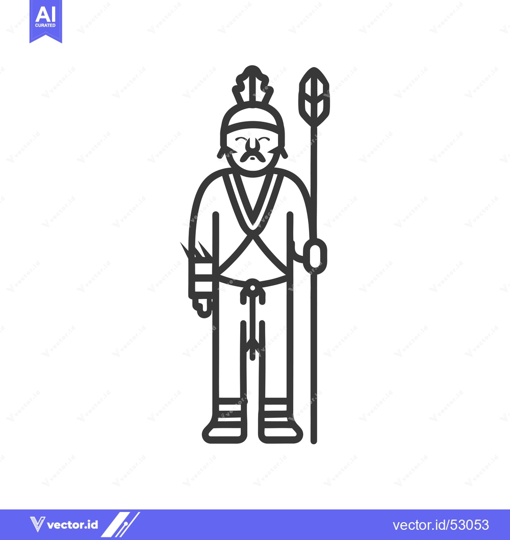 Premium Vector dari Line Art Illustration of a Native American Warrior Holding a Spear