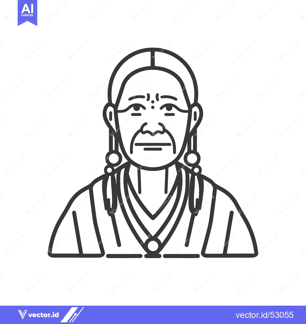 Premium Vector of Line Art Illustration of a Native American Woman