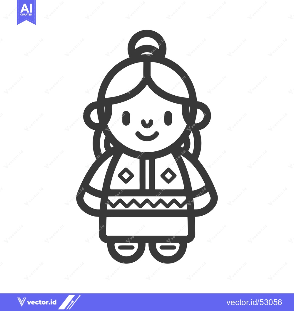 Premium Vector of Line Art Illustration of a Native American Woman Wearing Traditional C