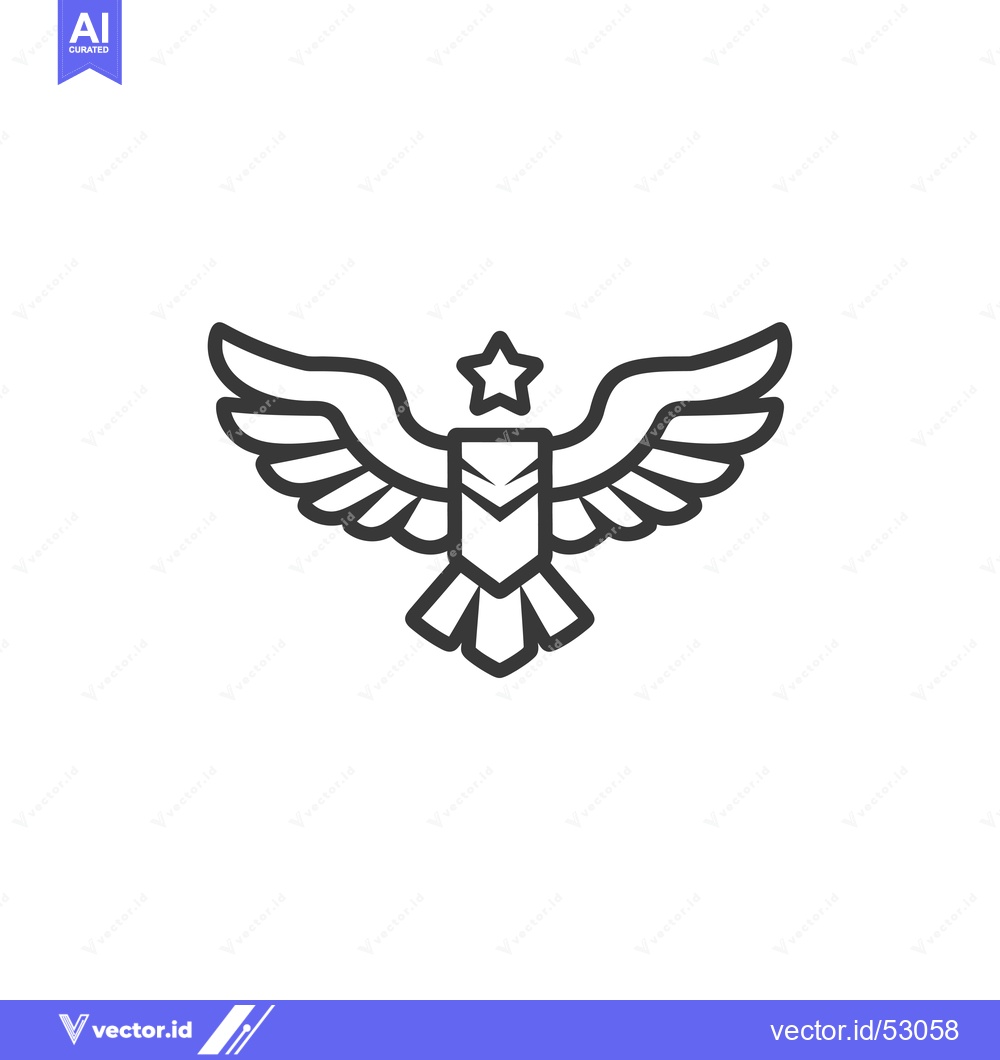 Premium Vector dari Line Art Illustration of an Eagle with Spread Wings and a Star Above