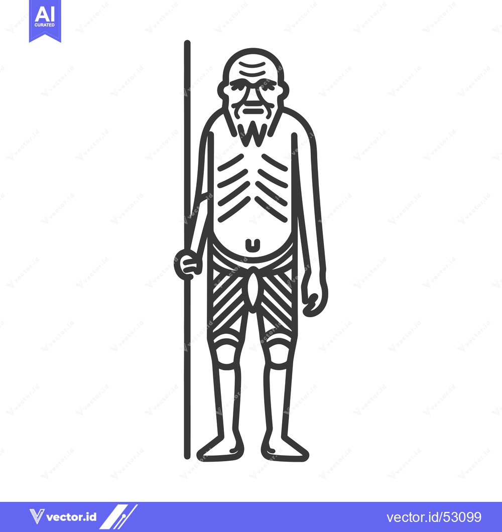 Premium Vector dari Line Art Illustration of an Elderly Man Holding a Staff