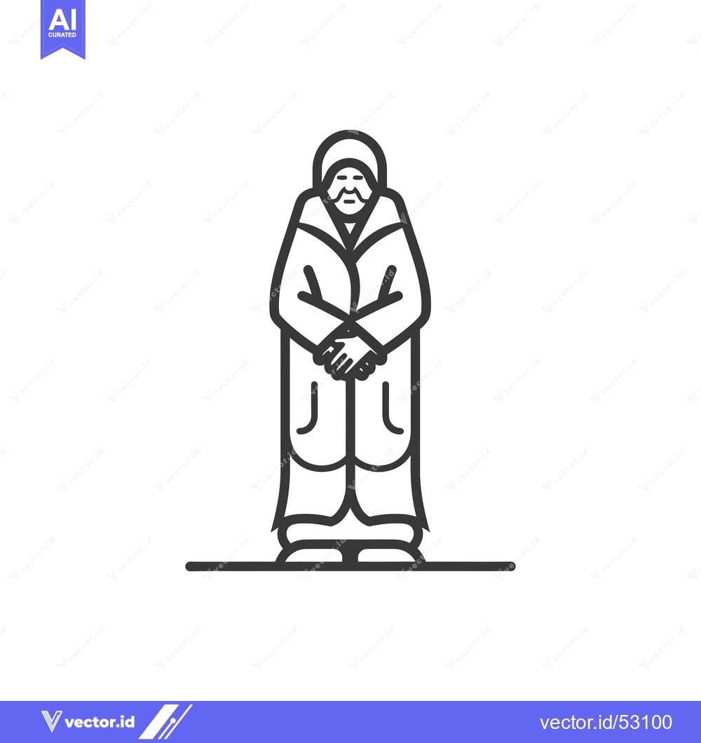 Premium Vector dari Line Art Illustration of an Elderly Man in a Coat with his Hands Clasp