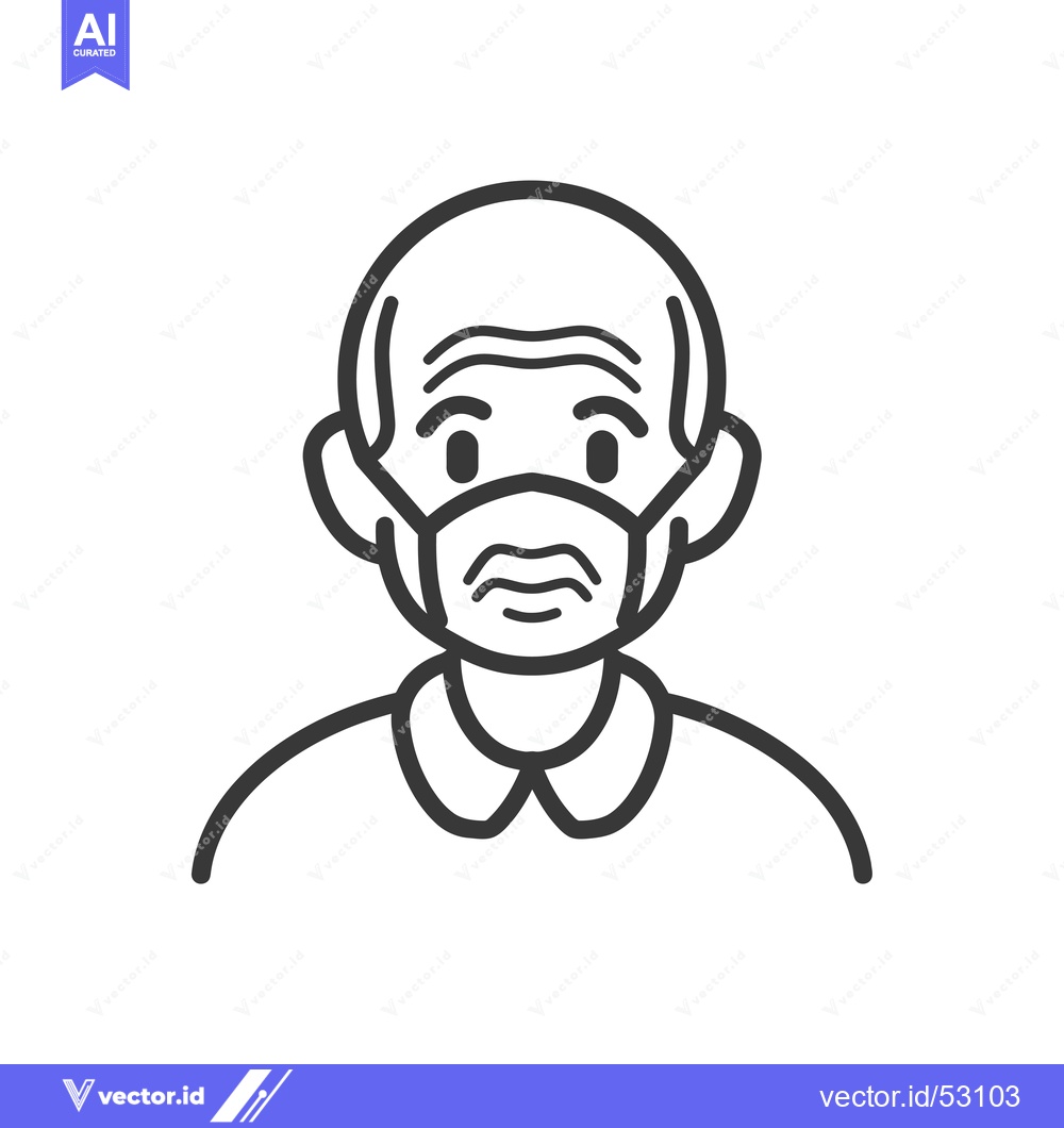 Premium Vector of Line Art Illustration of an Elderly Man Wearing a Face Mask