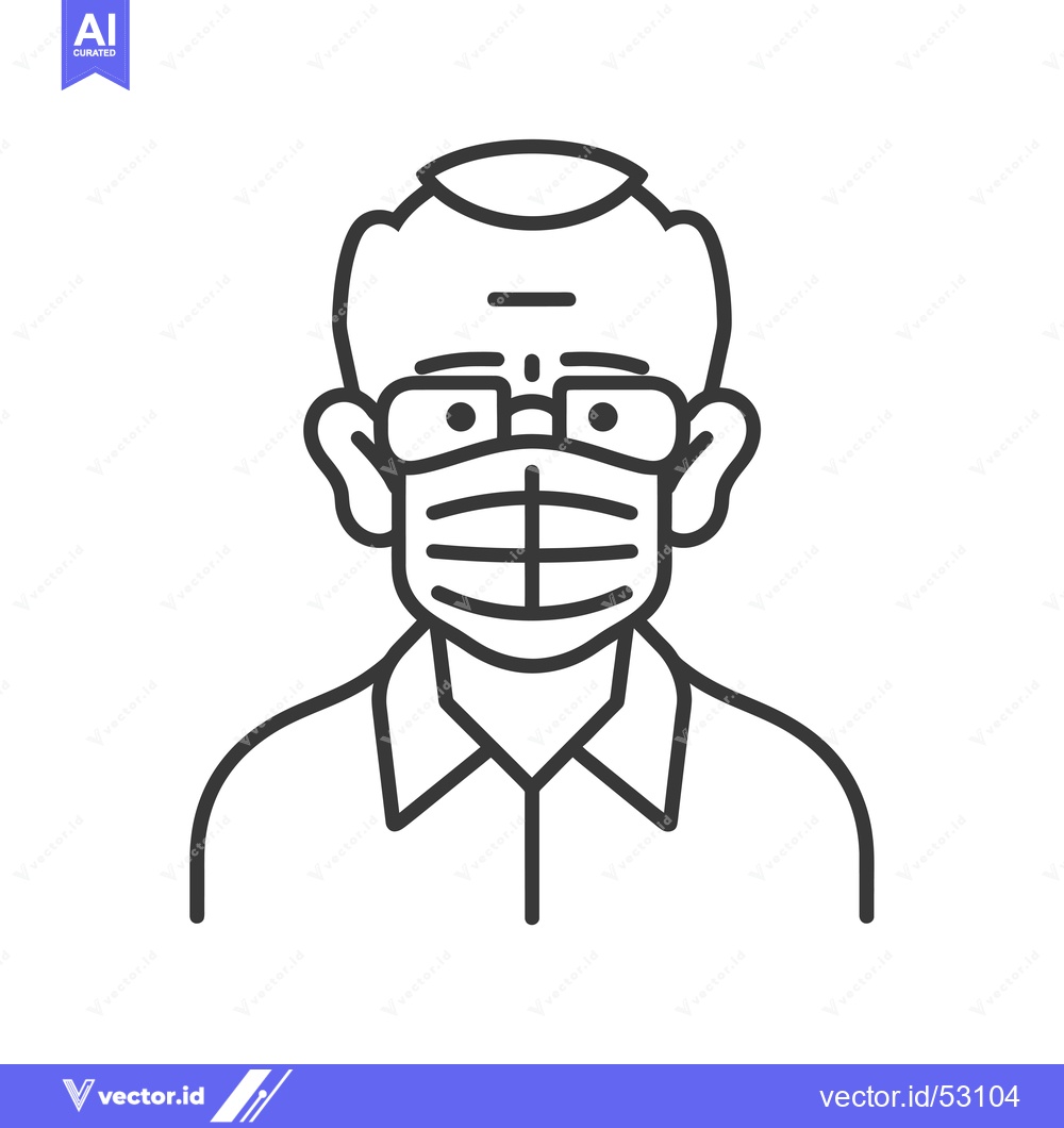 Premium Vector of Line Art Illustration of an Elderly Man Wearing a Face Mask