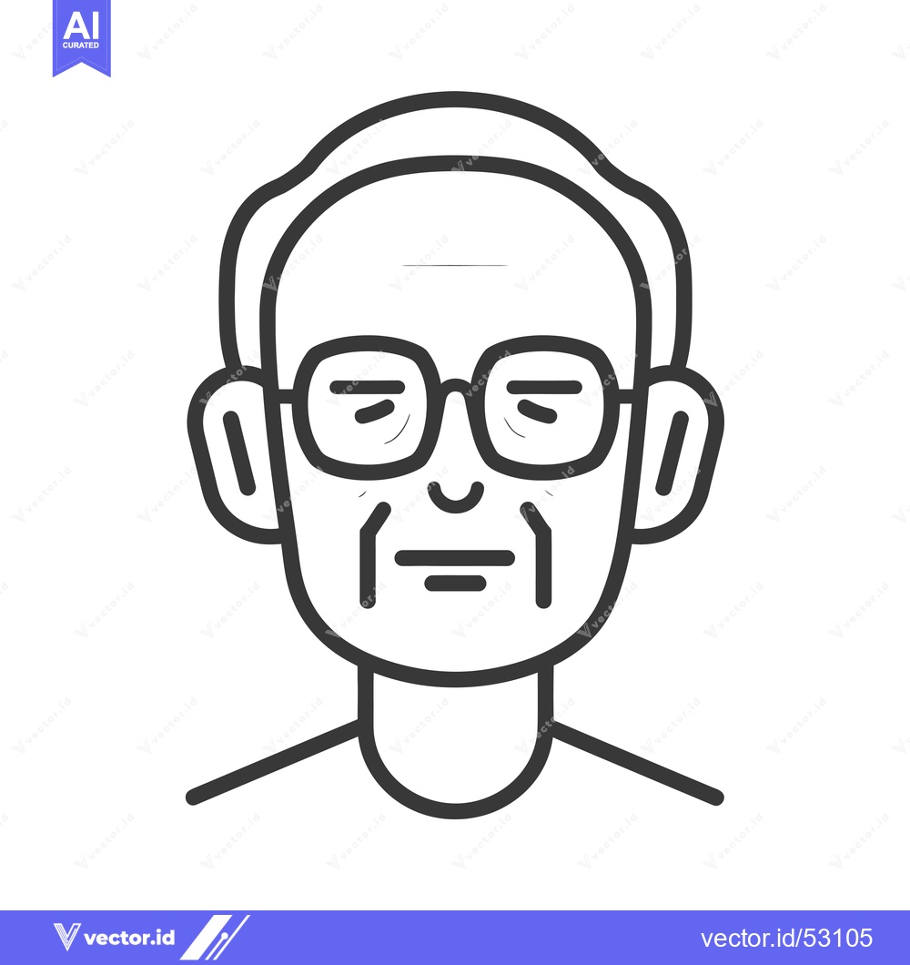 Premium Vector dari Line Art Illustration of an Elderly Man Wearing Glasses