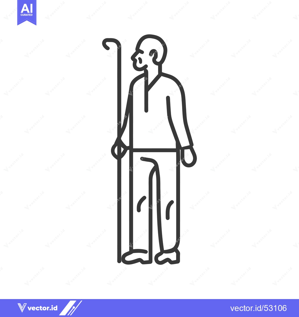Premium Vector dari Line Art Illustration of an Elderly Man with a Cane
