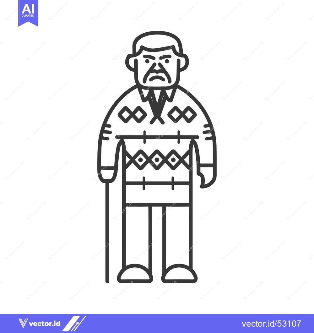 Premium Vector dari Line art illustration of an elderly man with a cane