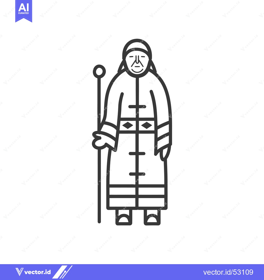 Premium Vector of Line Art Illustration of an Elderly Person in Traditional Clothing Hol