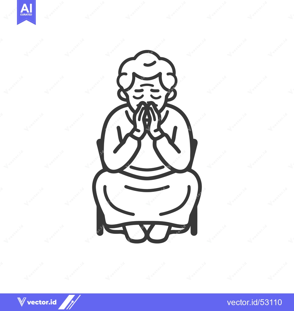 Premium Vector dari Line art illustration of an elderly person sitting and praying