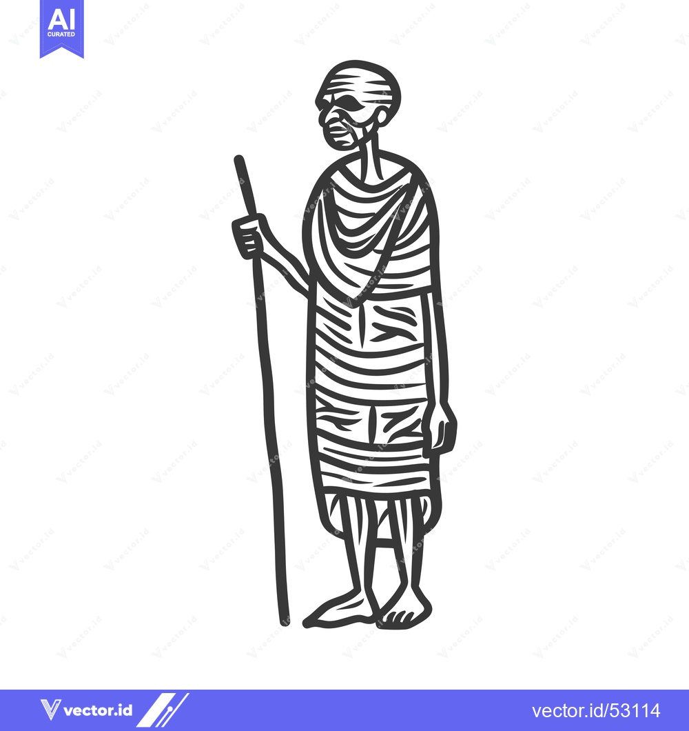 Premium Vector of Line Art Illustration of an Elderly Person with a Stick