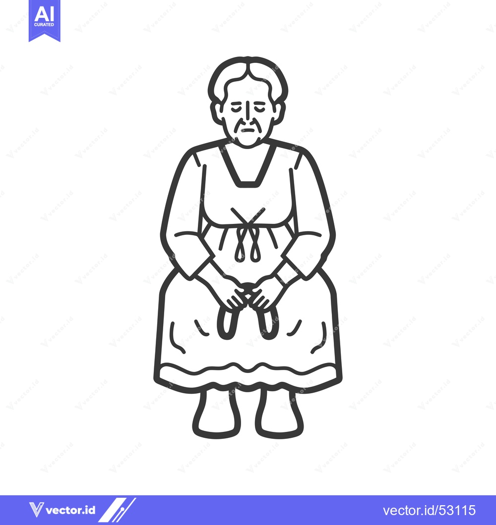 Premium Vector of Line art illustration of an elderly woman in a dress