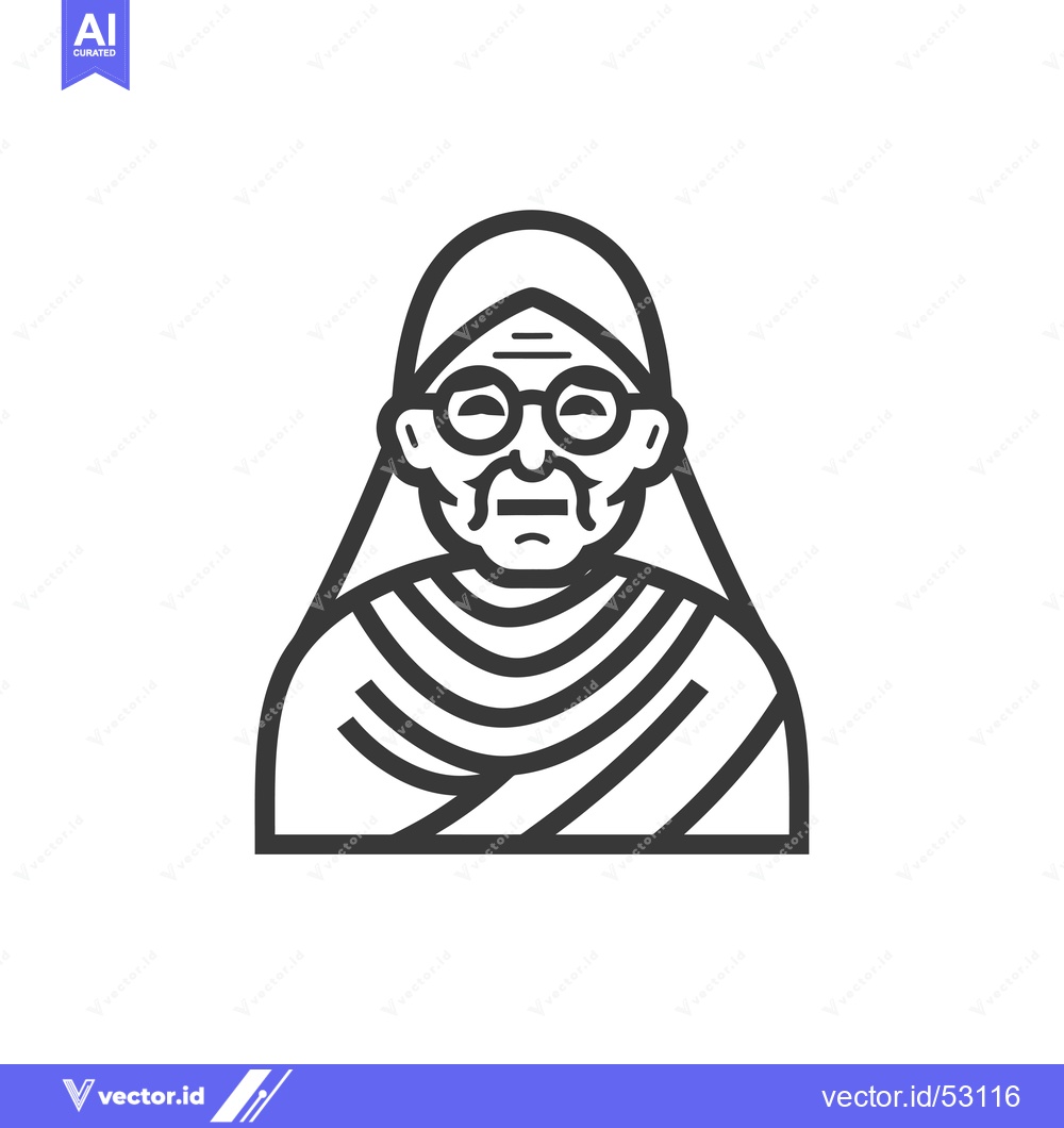 Premium Vector dari Line Art Illustration of an Elderly Woman in a Headscarf and Glasses