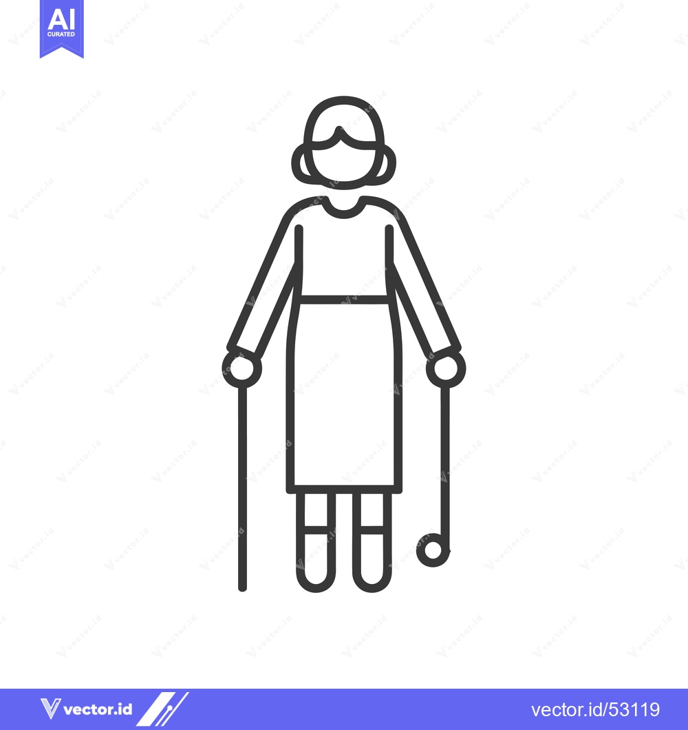 Premium Vector of Line art illustration of an elderly woman walking with a cane