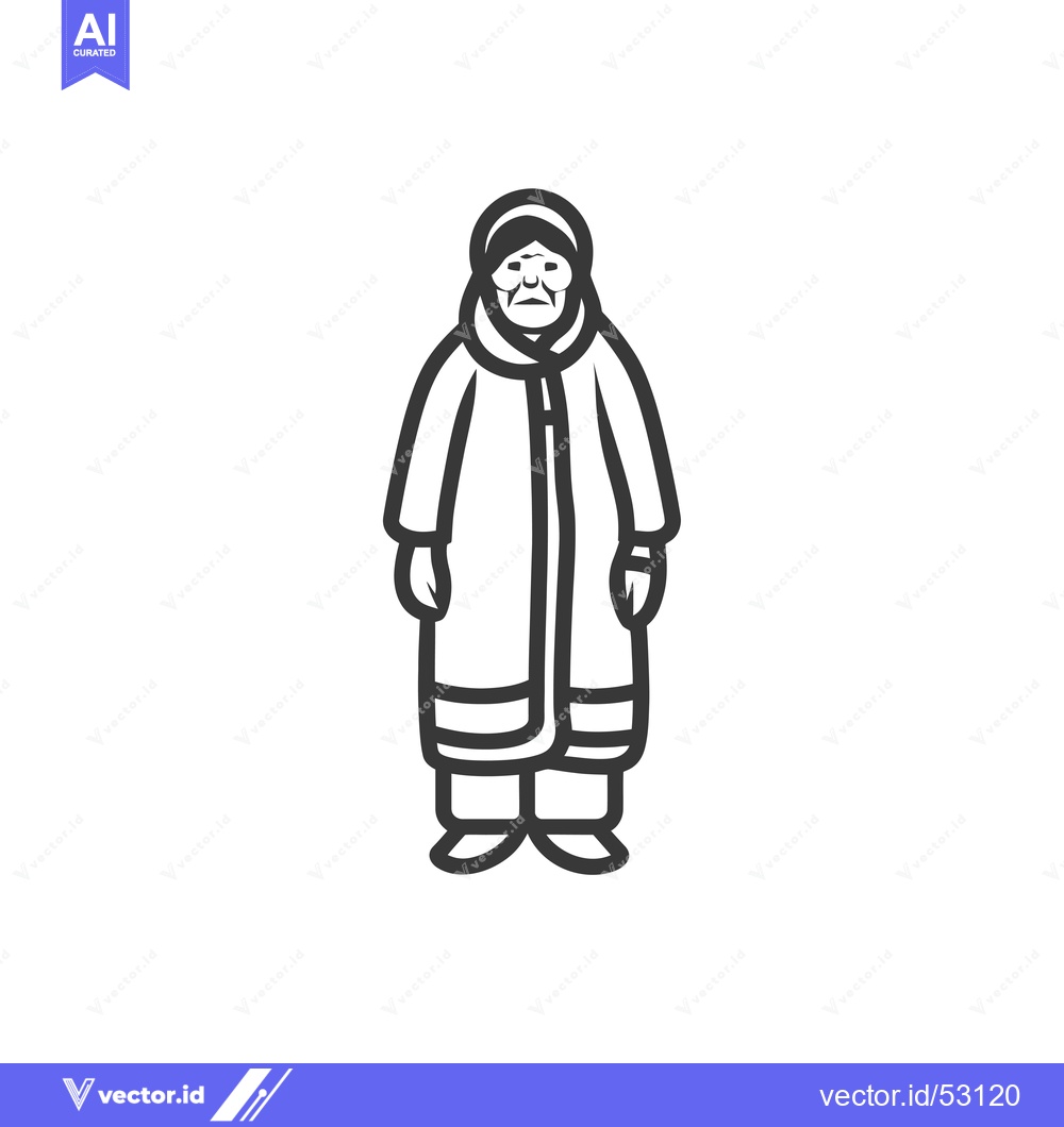 Premium Vector dari Line Art Illustration of an Elderly Woman Wearing a Long Coat
