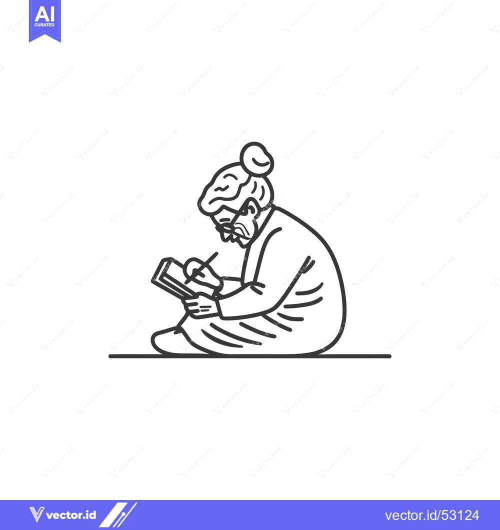 Premium Vector of Line Art Illustration of an Elderly Woman Writing in a Notebook