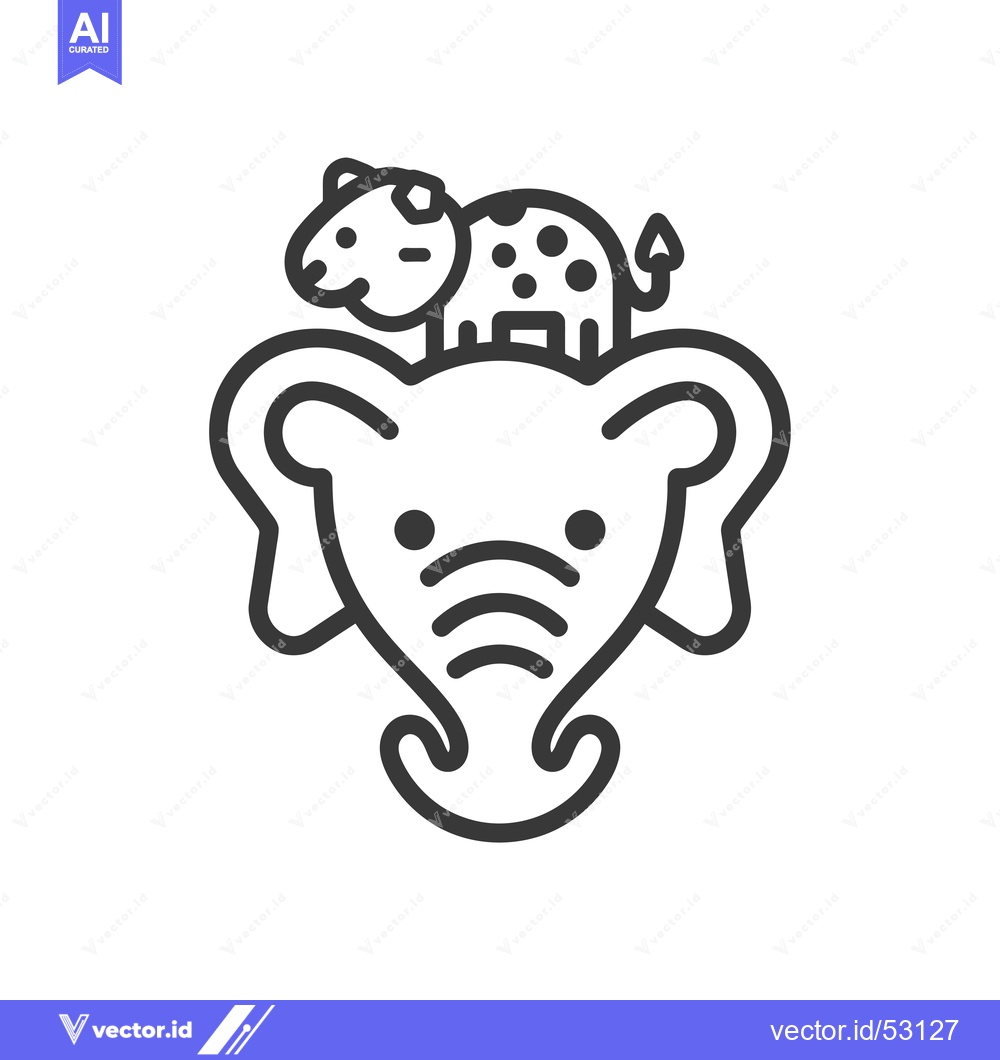 Premium Vector of Line Art Illustration of an Elephant with a Spotted Animal on its Head