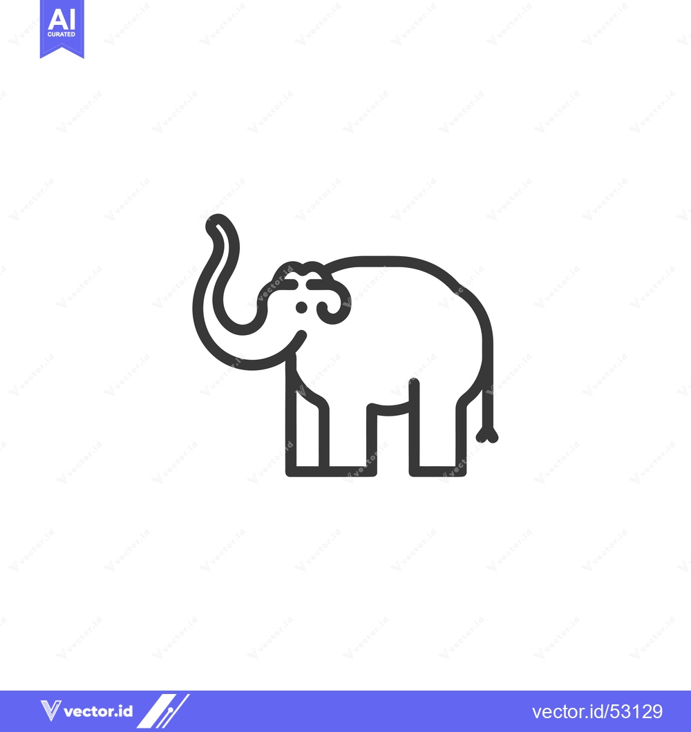 Premium Vector of Line art illustration of an elephant with trunk up