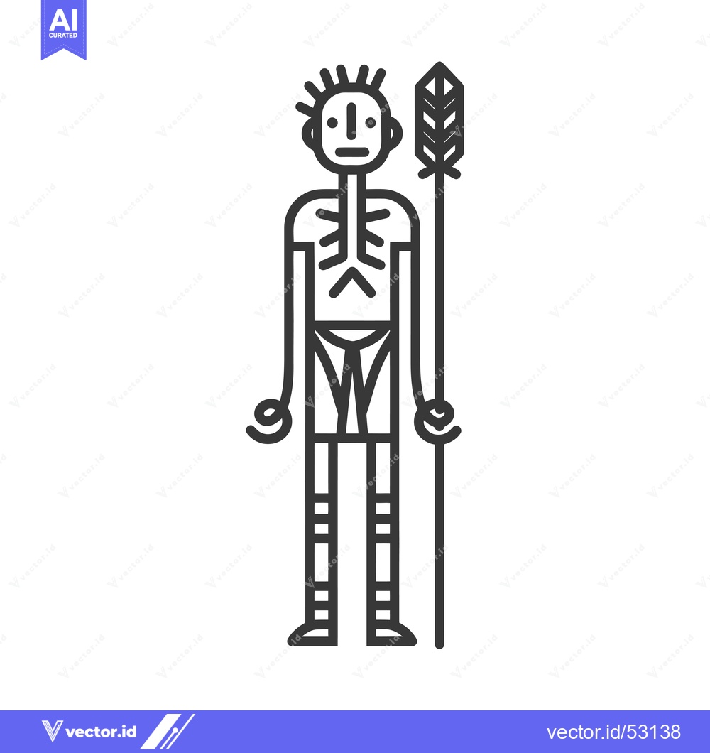 Premium Vector of Line art illustration of an indigenous man with a spear