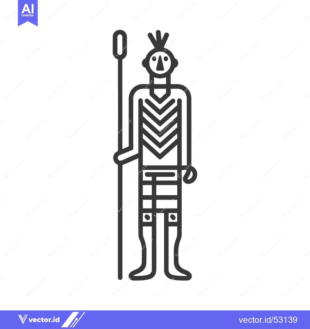 Premium Vector of Line Art Illustration of an Indigenous Person Holding a Spear