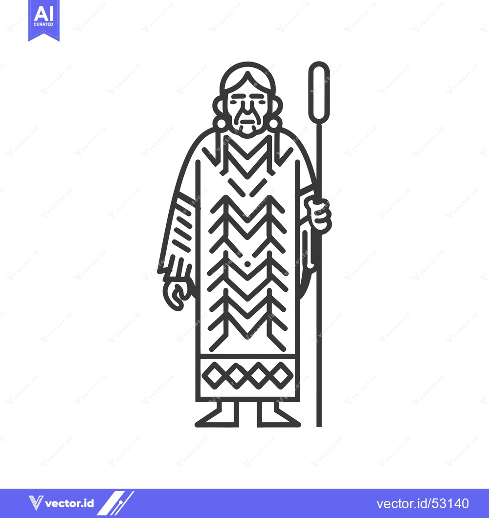Premium Vector of Line art illustration of an indigenous person wearing traditional clot