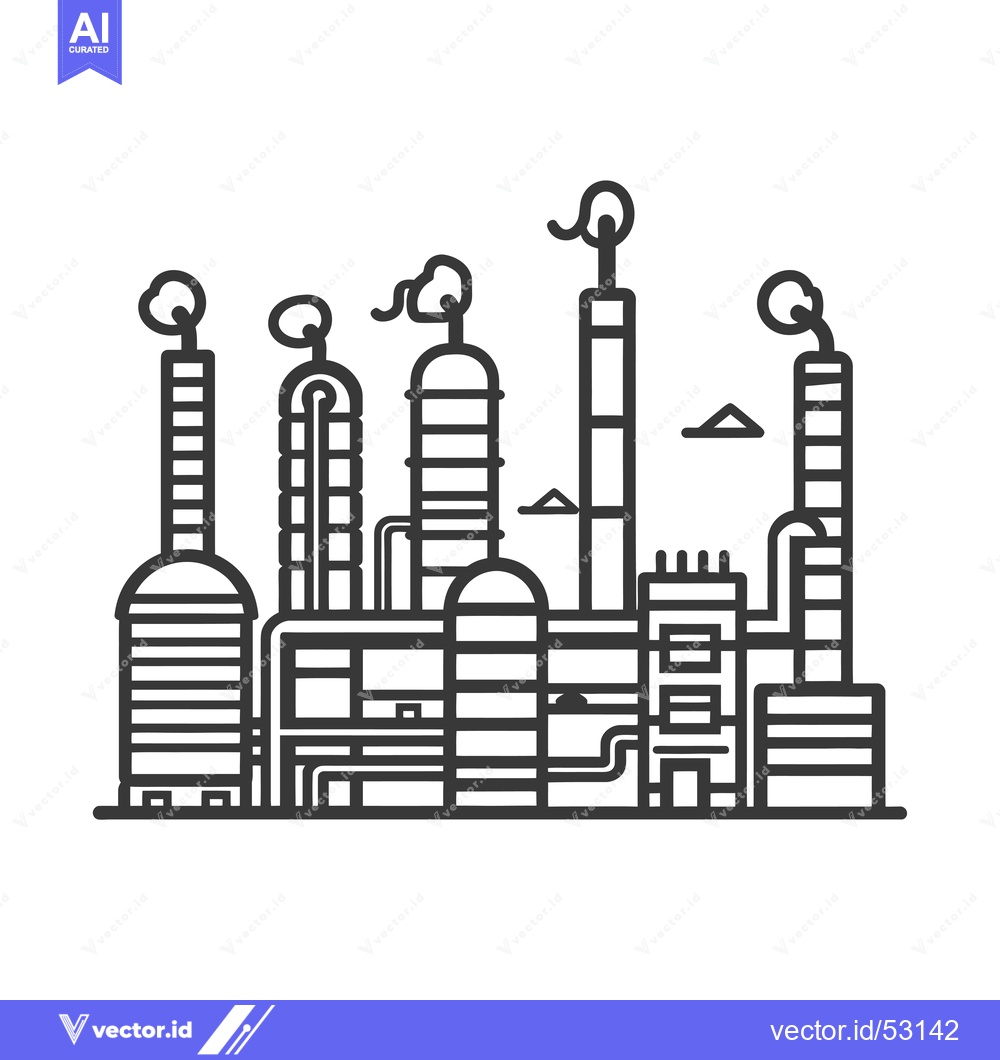 Premium Vector of Line art illustration of an industrial factory with smokestacks