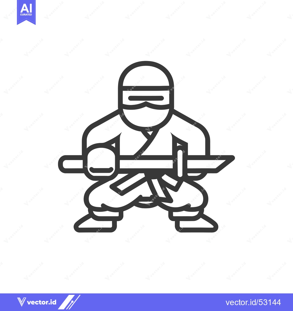 Premium Vector of Line Art Illustration of a Ninja Holding a Sword