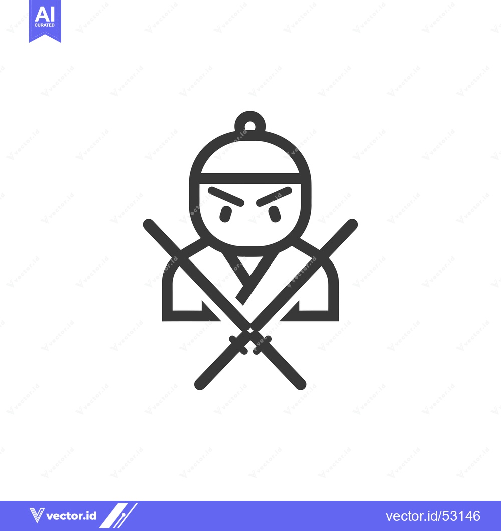 Premium Vector of Line Art Illustration of a Ninja Holding Two Swords