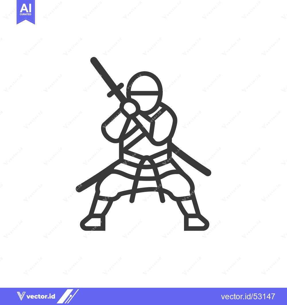 Premium Vector of Line art illustration of a ninja warrior holding a sword