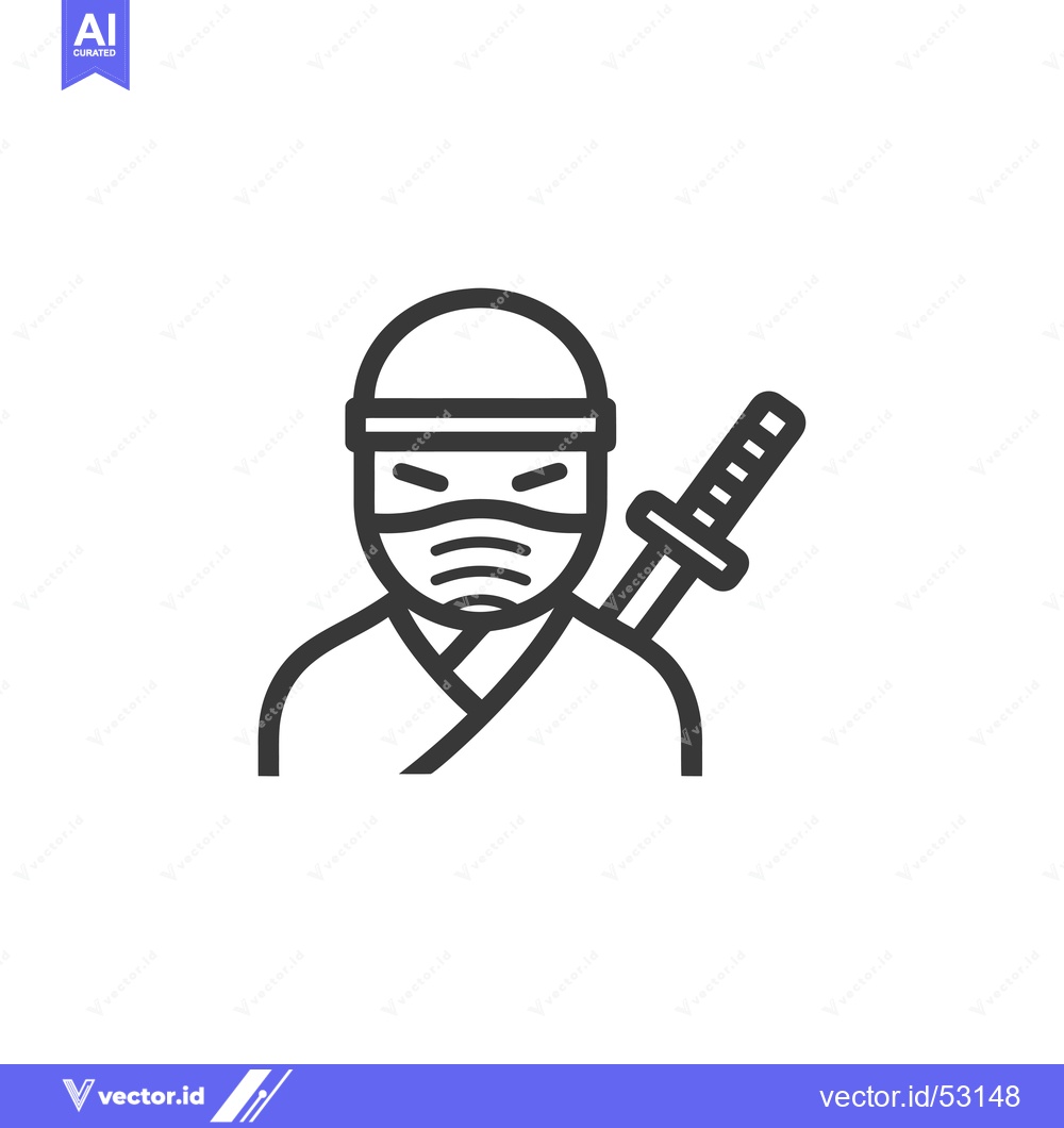 Premium Vector of Line Art Illustration of a Ninja Wearing a Mask and Holding a Sword