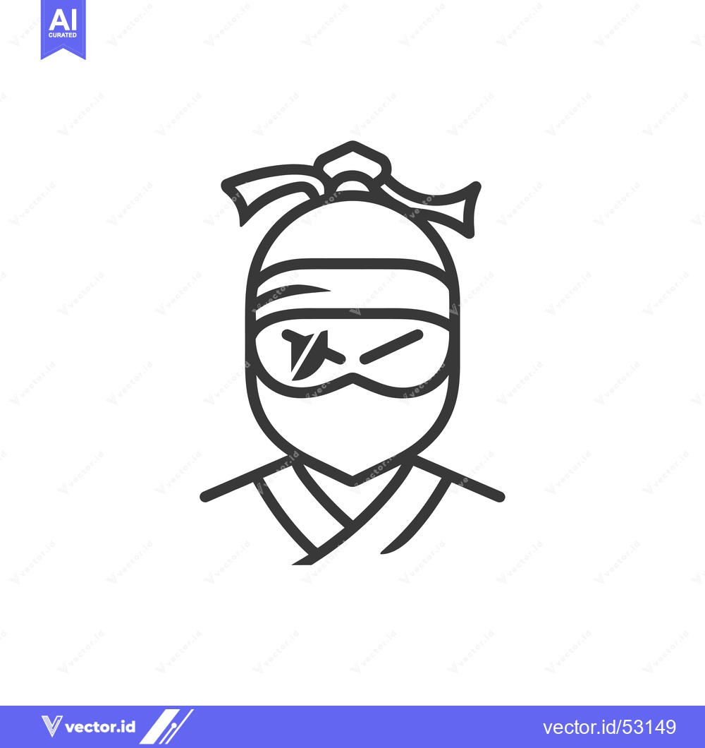 Premium Vector of Line Art Illustration of a Ninja with a Headband and Mask
