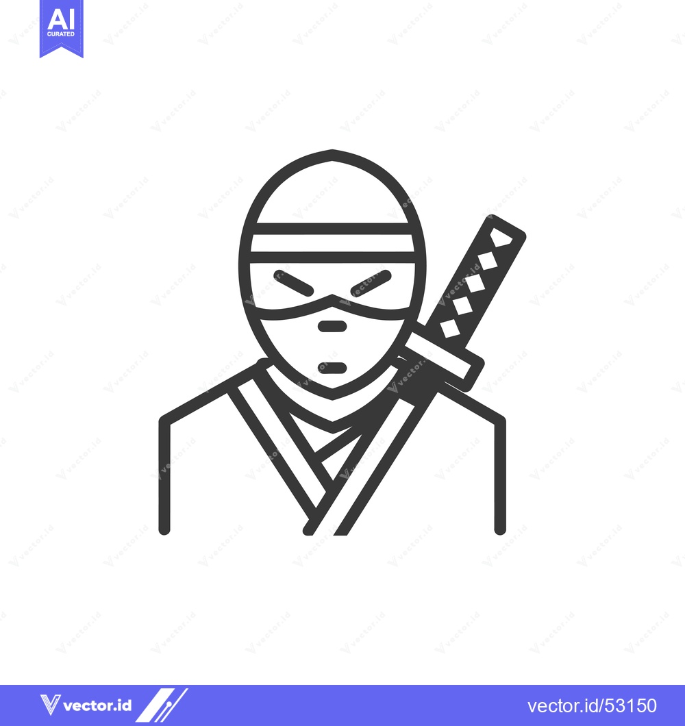 Premium Vector of Line art illustration of a ninja with a katana