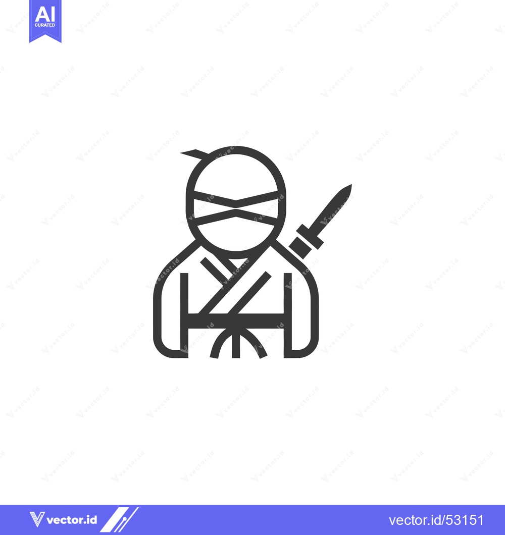 Premium Vector of Line Art Illustration of a Ninja with a Sword