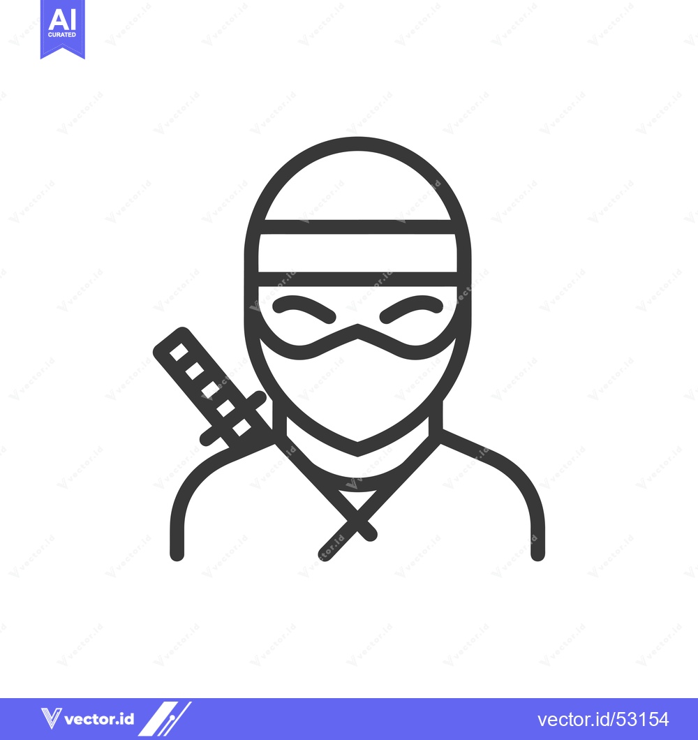 Premium Vector of Line art illustration of a ninja with a sword