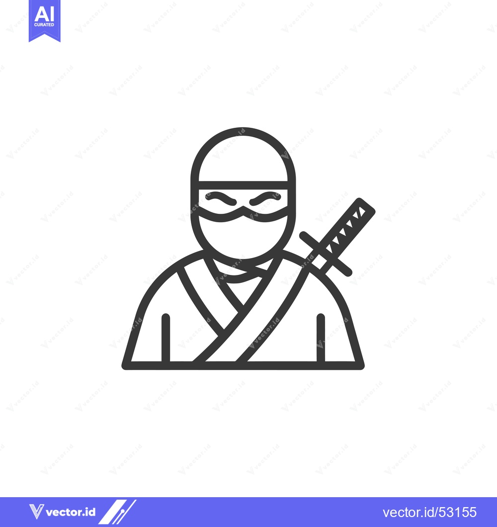 Premium Vector of Line Art Illustration of a Ninja with a Sword