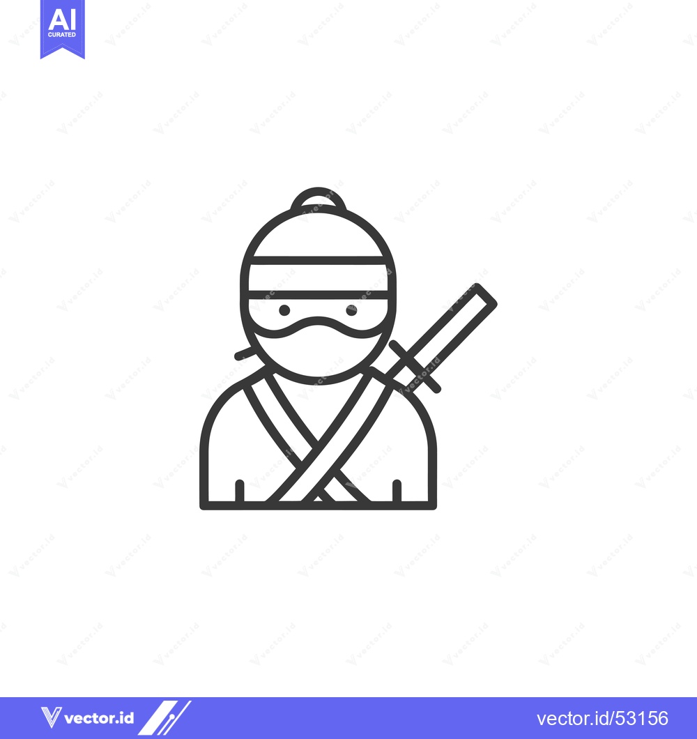 Premium Vector of Line Art Illustration of a Ninja with a Sword